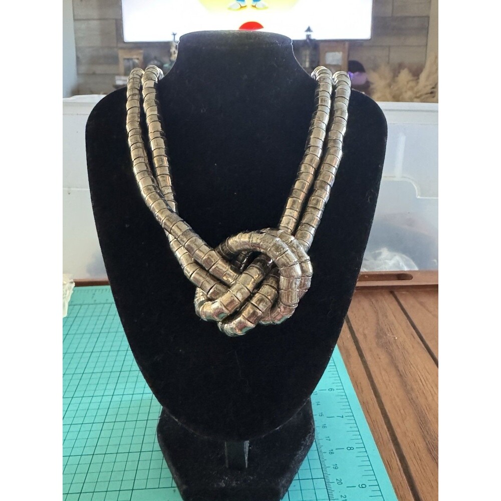 Vintage Silver Tone Serpentine Statement Necklace Bohemian Multi Strand